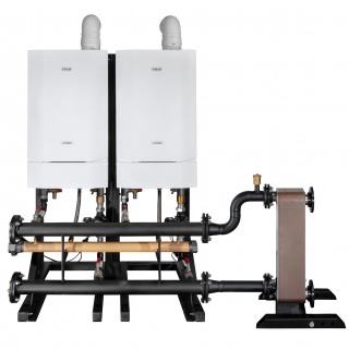 Ideal Evomax 2 boiler cascade on a frame and header kit