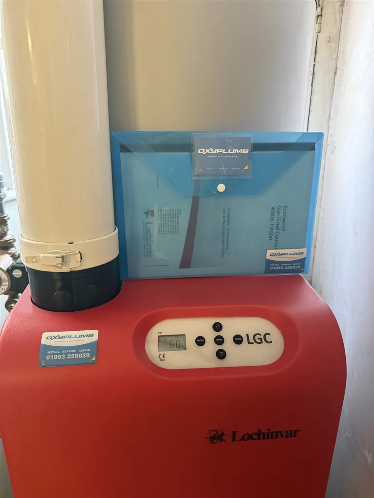 Completed pipework connections beside the new Burford School water heater