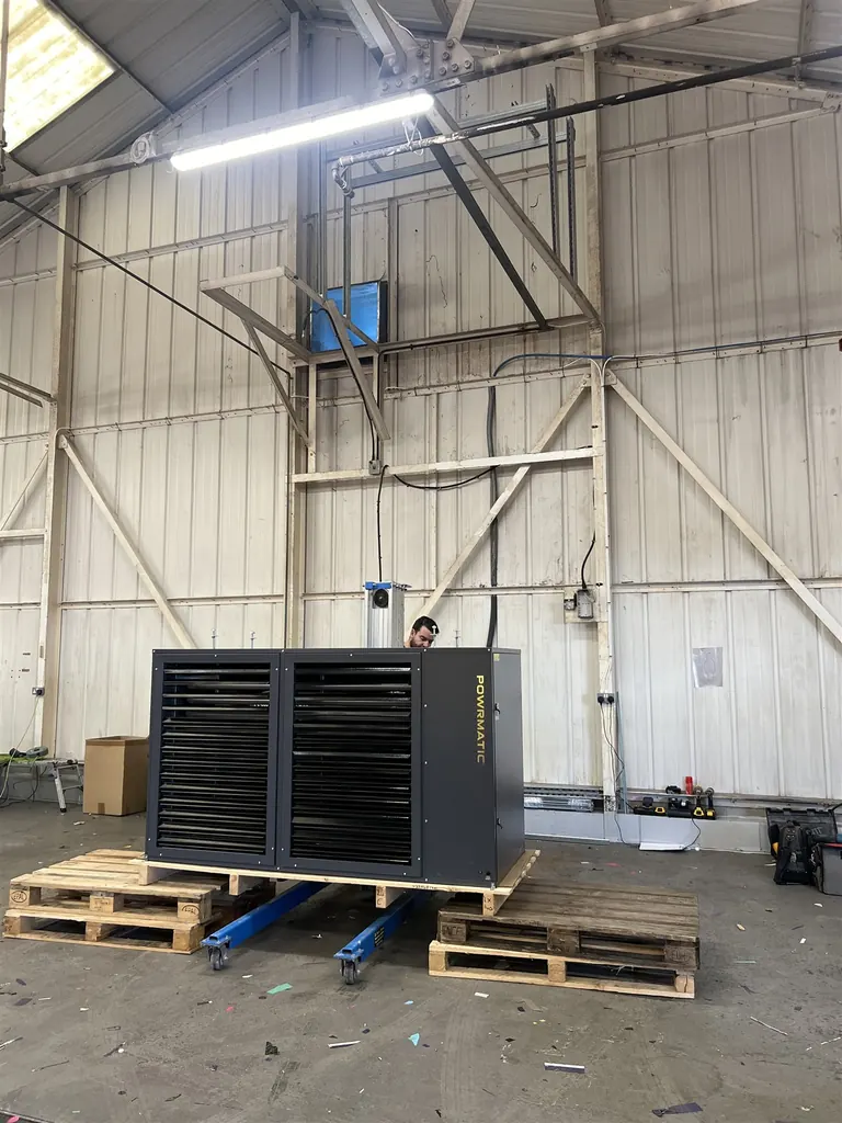 Powrmatic LX 140F warm-air heater prepared for installation at MediaFleet