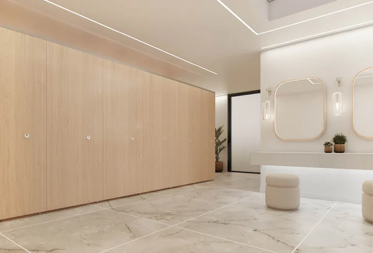 Venesta Infinite full-height toilet cubicles and coordinated vanity area